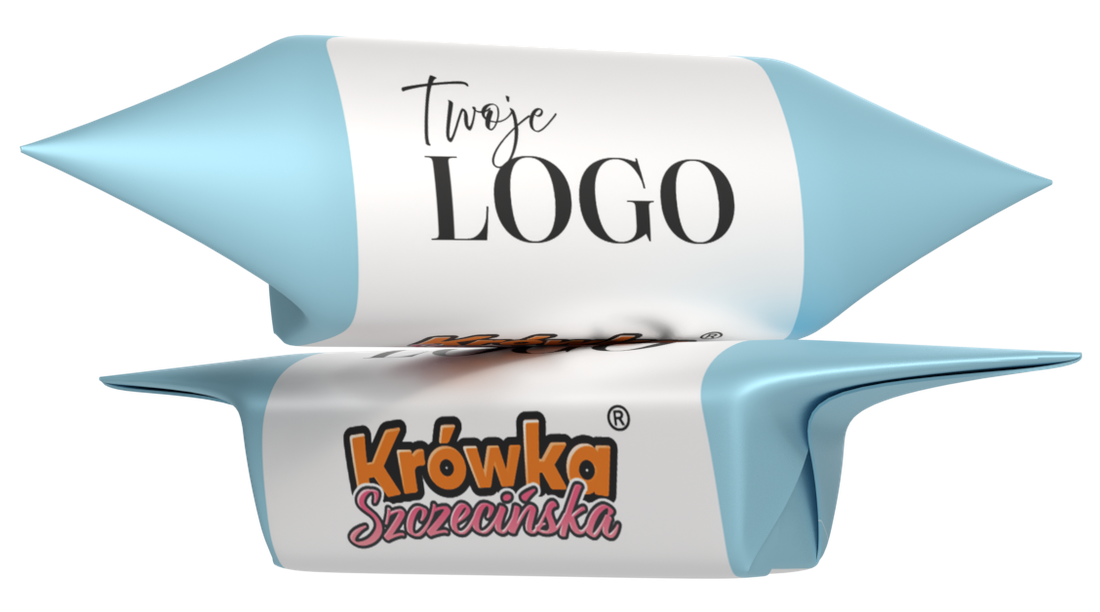 Krówka personalizowana — papierek z logotypem Krówki i Twoim logo